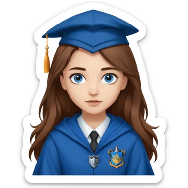 gorgeous Girl with light skin, blue eyes, long brown hair, wears a ravenclaw outfit sticker
