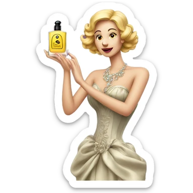 Women spraying perfume on in a fancy dress sticker