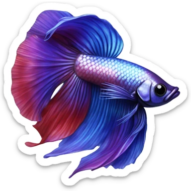 Pretty iridescent long fin betta fish realistic blue purple red sticker