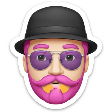 pink-haired mustache man with hat and sunglasses sticker