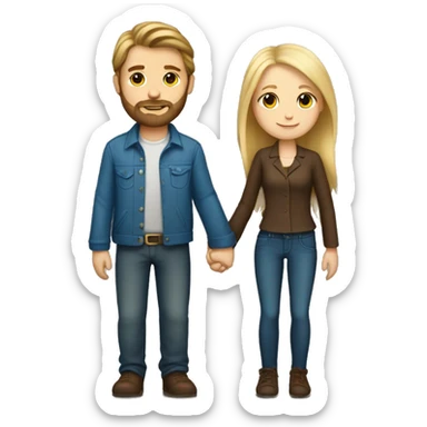 Brown haired white boy with beard and blonde white girl holding hands  sticker