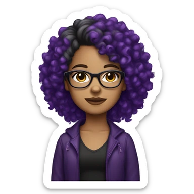 lightskin girl with glasses curly hair wearing black and purple sticker