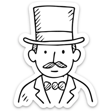 man in a top hat, hand drawn outlined icon sticker