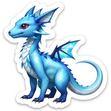 Anthropomorphic Scaley Shiny White Iridescent Colorful Exotic Salandit-Aurorus-Glaceon-Fakémon-hybrid-creature (full body)  sticker