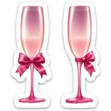 two pink champagne glass with burgundy bow  sticker