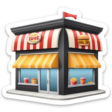 front of fast food building with awning, windows, and a glass door in the center sticker