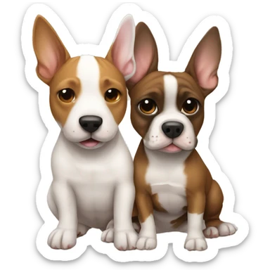 White Bull terrier and brown-and-tan frenchie hugging sticker