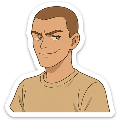 ghibli style Rafe Cameron from Outer Banks, buzz cut, smirking sticker