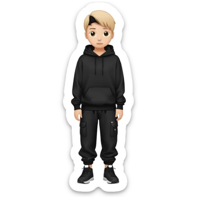 Teen wearing black baggy pants and black hoodie sticker