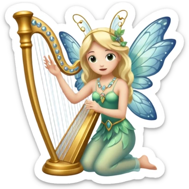 moth-wing fairy playing crystal harp sticker