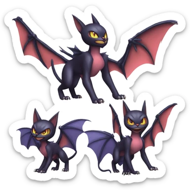 Cool Bat-Cat-Noivern-Noibat-Litten-Pokémon-Fakémon-hybrid Full Body sticker