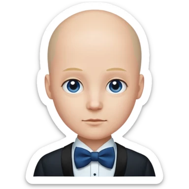 Bald with blue bow tie, midnight balck dress. sticker