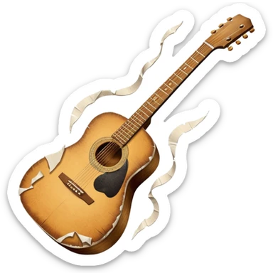 acoustic guitar with white paper tears & rips over it sticker