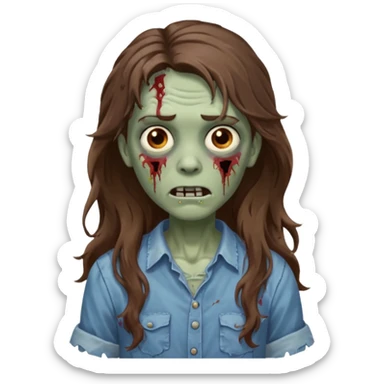 zombie com cabelo ondulado longo marrom e sem franja amigável  sticker