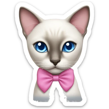 White Siamese cat with blue eyes and a pink bow on its head sticker