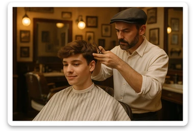 Sartaroshxonada soch olayotgan o'smirin ysta sticker