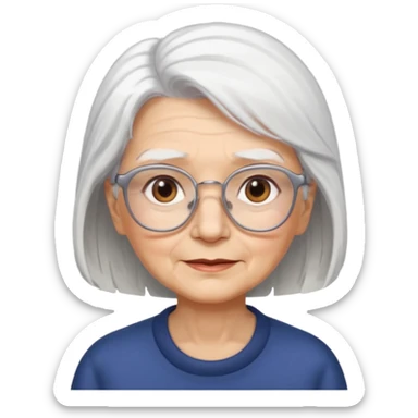 Create me emoji of an old lady. mid-size white hair to left side. Square glasses. Brown eyes. Rounded face sticker