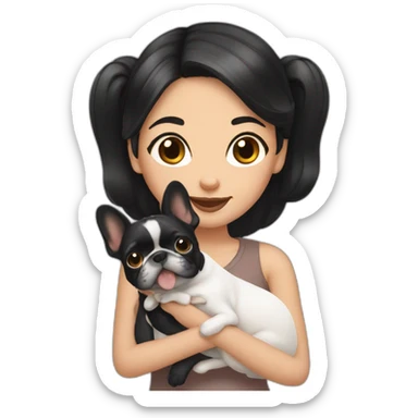 Long Black hair girl holding a Frenchie sticker