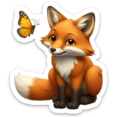 Fox and butterfly sticker