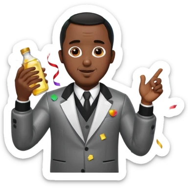 Diddy holding baby oil at a party with balloons and confetti and banners oiled up sticker