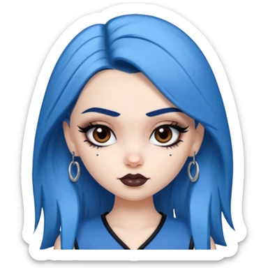 pale skin, bratz baddie, beautiful dark brown eyes,dark eyebrows, eyeliner, blue hair sticker