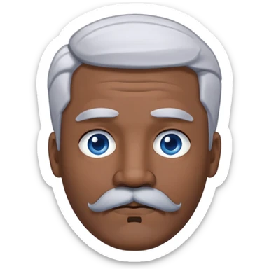 "- Nam
- 40 tuổi
- Da đen
- Tóc bạc
- Mắt xanh nước biển, có ria
- Mặt buồn
" sticker