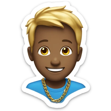smiling boy in blue shirt gold chain sticker