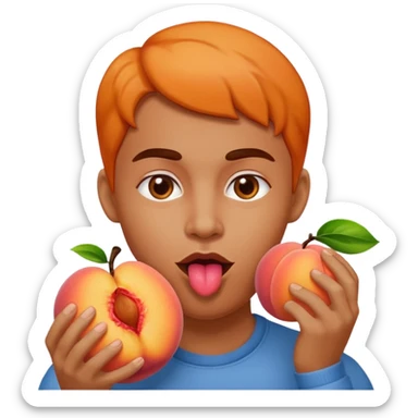 Me licking a peach sticker