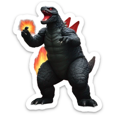 Godzilla with red cristals on his back while shooting out red Layer sticker