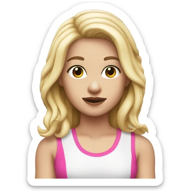 White girl, with blonde hair that has pink ends, white tank top and fishnet gloves sticker