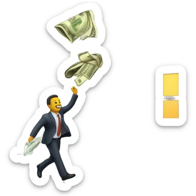 An LLC (Limited Liability Company) building with money falling from the sky and a designer on the building door. sticker