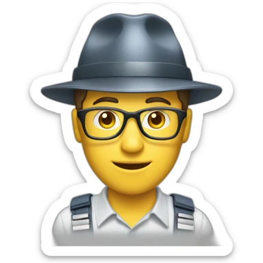 a working man with glass and security hat sticker