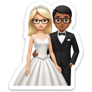 pretty light blonde girl barbie wedding to boy nerd with short black hair and dark tan skin sticker