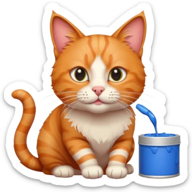 Chat roux avec tubes de peinture qui samuse sticker