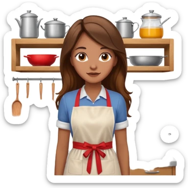 Woman with long brown hair wearing apron in kitchen sticker