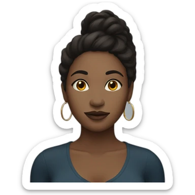 black woman with a round face and long dark hair and hoop earrings sticker
