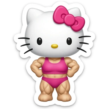 Hello kitty with muscles wearing sports bra sticker