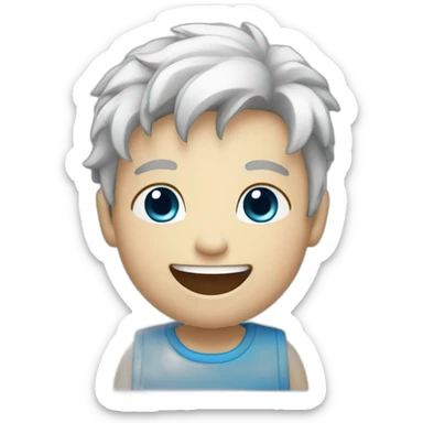 laughing white kid with black hair and blue eyes sticker