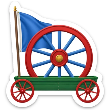 Un drapeau avec la moitié de bleu et l’autre de vert avec une roue de roulotte rouge au centre assez grande sticker