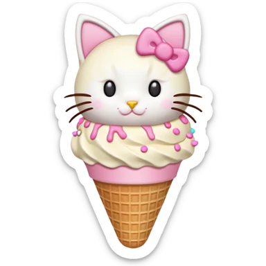 Hello Kitty inspired ice cream cone, cat ears, pink sprinkles sticker