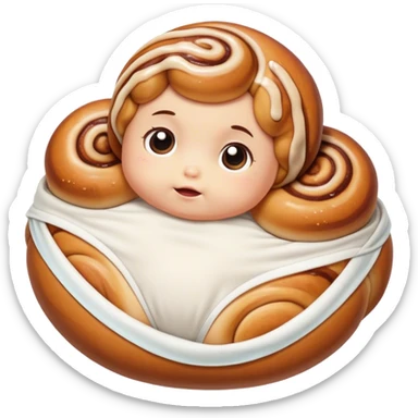 Cinnamon bun that looks like baby wearing diaper sticker