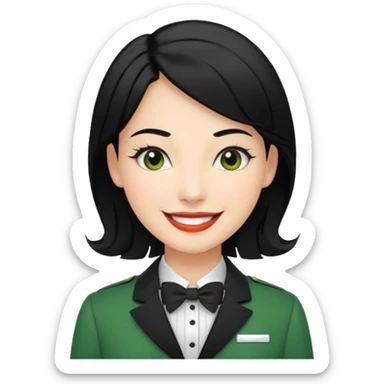 Lady hotel butler with green uniform black hair  sticker