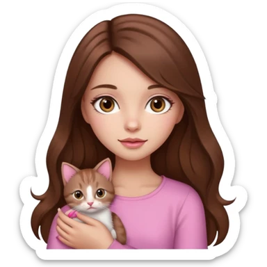 Pretty girl long hair Brown makeup pink kitten sticker