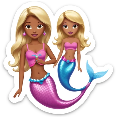 Brown skin blonde hair barbie mermaid with pink dolphin  sticker