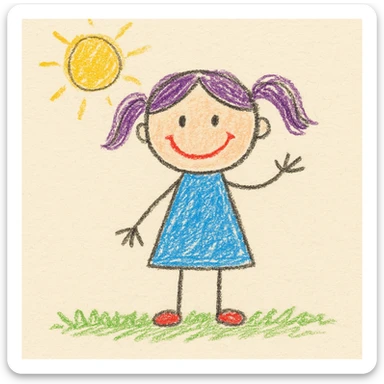 a cute girl, children doodle style sticker