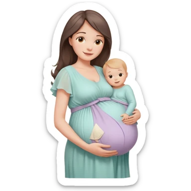 A beautiful pregnant woman standing in soft natural light near a window, gently holding her baby bump, wearing a flowing pastel dress, warm smile, cinematic photography, shallow depth of field, high resolution, soft tones, professional maternity photoshoot
 sticker
