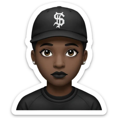 Black goth man with backwards baseball cap sticker