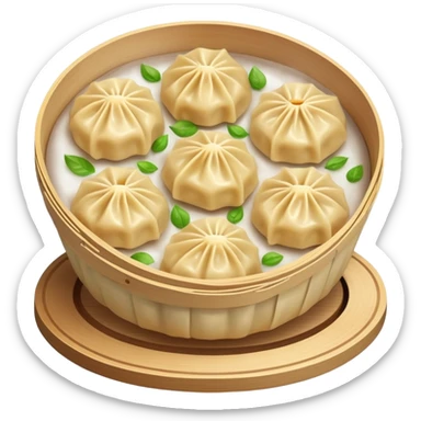 Chinese dumplings, steaming hot with pleated edges, traditional food, emoji style sticker
