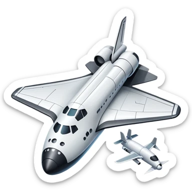 An icon featuring a space shuttle, a drone, and an airplane, symbolizing aerospace technology. The design includes rockets, flight paths, and satellites, representing space exploration and aviation. Transparent background highlights the cutting-edge technologies in air and space travel sticker
