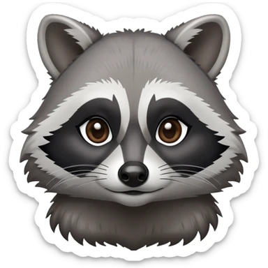 Cinematic-Noble-Raccoon-Portrait-Emoji – Poised and confident, with a sturdy build and a beautifully textured fur of silver-grey accented by dark black facial markings, deep-set, intelligent brown eyes, simplified yet sharp and sophisticated. sticker